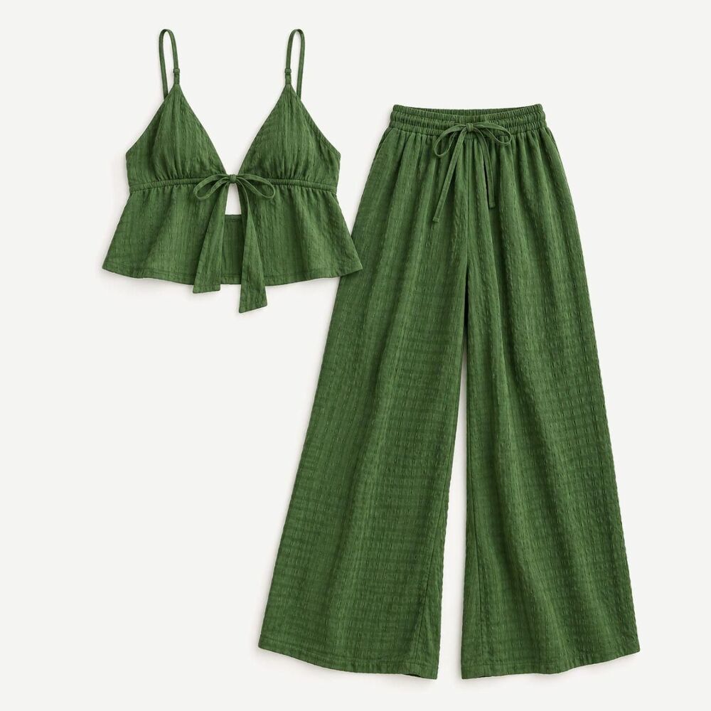 Green Tie Top Textured Beach Set 🌿